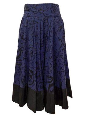 Vintage Anthropologie Odille Blue Floral Full Midi Skirt with Pockets Size 2